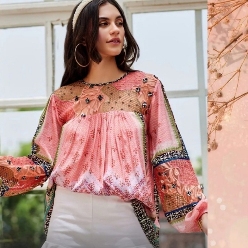 Bhanuni by Jyoti Rosario Embroidery Blouse SM Bohemian High Neck Long Sleeve Top - Picture 10 of 16